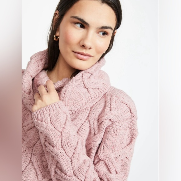Aran Cowl Neck Chunky Sweater - Pink - Picture 2 of 7